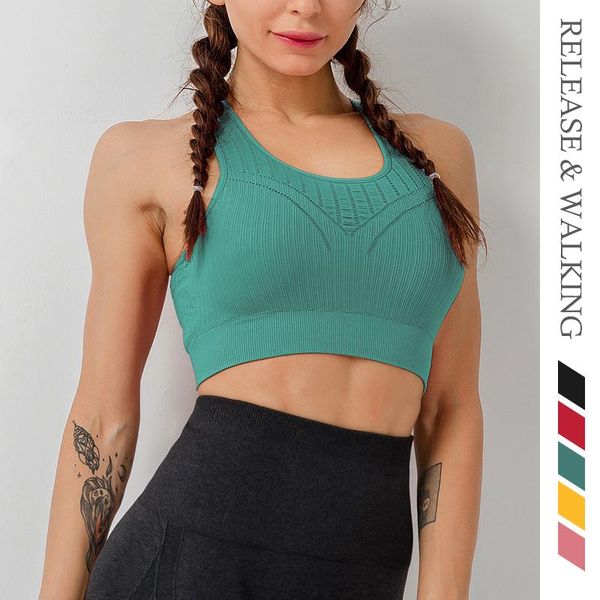 

gym clothing r&w high support seamless workout women sports bras hiit training crop vest yoga fitness bra v word hollow design ups, White;black