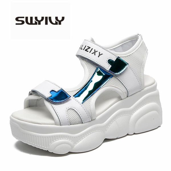 

sandals woman shoes platform on high heel summer casual female 2021 golden ankle bucket chunky heels, Black