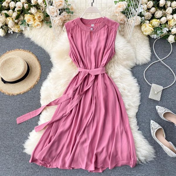 

casual dresses 2021 hollow out ol for women fashion summer sleeveless tank office lady party dress y2k solid vestidos clothes wear d263, Black;gray