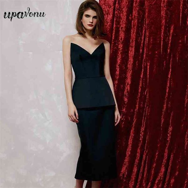 

women's summer dress wrapped satin black strapless bodycon halter club night party midi vestidos 210524, Black;gray