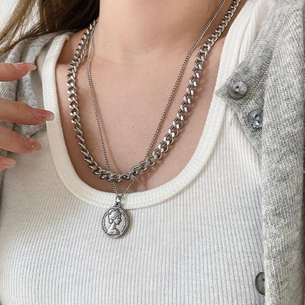 

chokers hip hop jewelry for women 2021 korean titanium steel coin pendant necklace female double layered clavicle chain, Golden;silver
