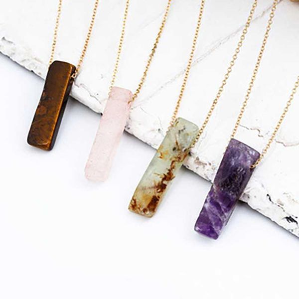 

pendant necklaces simple handmade chain agate stone powder crystal, Silver