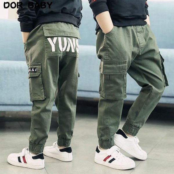 

boys pants teenager kids multi-pocket elastic waist design harem sweatpants streetwear casual children cargo trousers, Blue