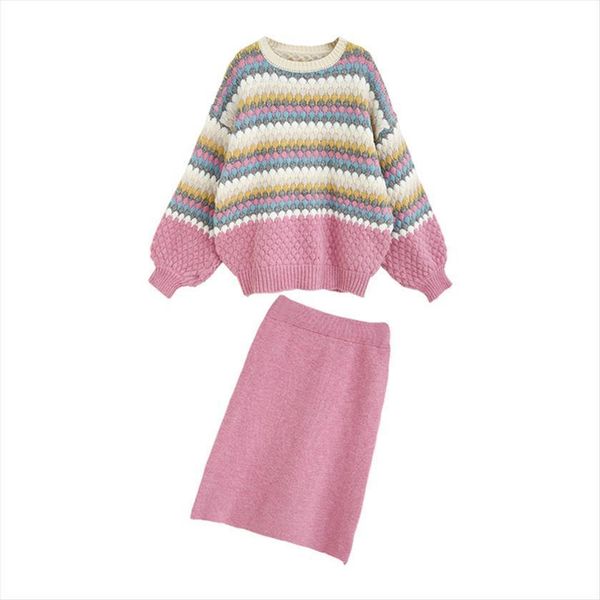 

h.sa women and jumpers kntting sweaters pullover skirt pink striped knitwear 2 pieces suit loose korean pull, White;black