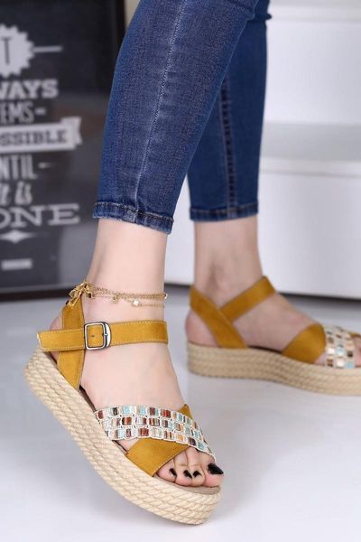 

sandals women mustard embroidered, Black