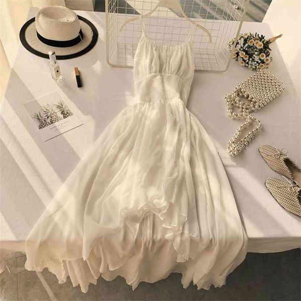 

women seaside a-line dresses lady crossed lace-up irregular sleeveless white elegant vestidos h649 210527, Black;gray