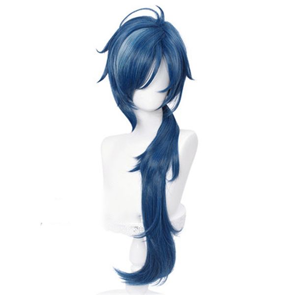 

genshin impact kaeya cosplay men 80cm long ink-blue wig cosplay costume heat resistant synthetic hair peluca anime wigs, Black