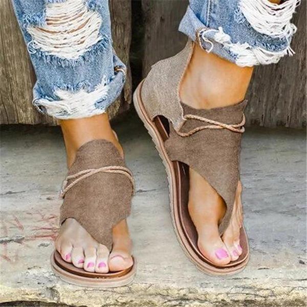 

women sandals gladiator peep toe zipper design roman thong flat summer beach ladies shoes chaussure zapatos, Black