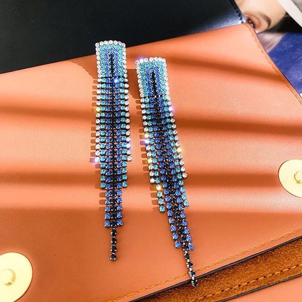 

dangle & chandelier korean fashion long tassel full crystal rhinestone drop earrings for women bridal dangling brincos wedding jewelry1, Silver