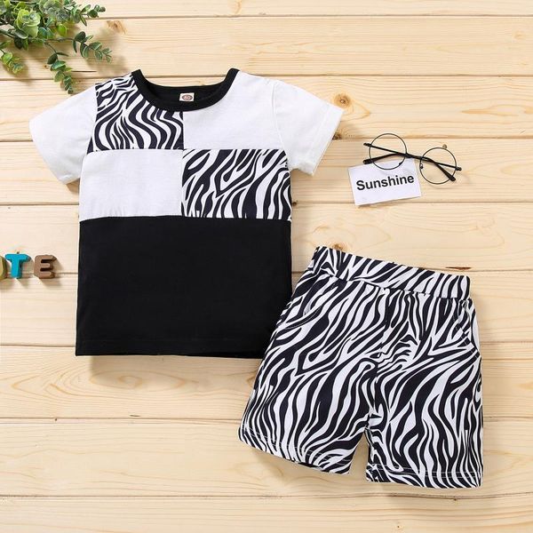 

clothing sets 2021 kids baby boys sports outfits zebra stripe printing t-shirt shorts summer children outfit set for boy, White