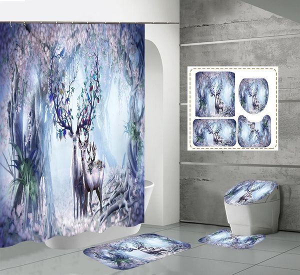 

shower curtains elk floral moose deer curtain 3d animal bath printing waterproof polyester fabric with hooks for bathroom decor