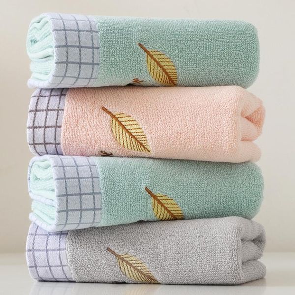 

towel bath men women thick cotton home face embroidery leaves pink/blue/gray