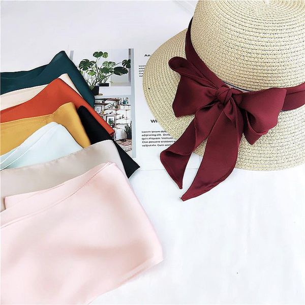 

neck ties 2021 solid color silk small women fashion scarf hair bag handkerchief scarves handle decoration thin, Blue;purple