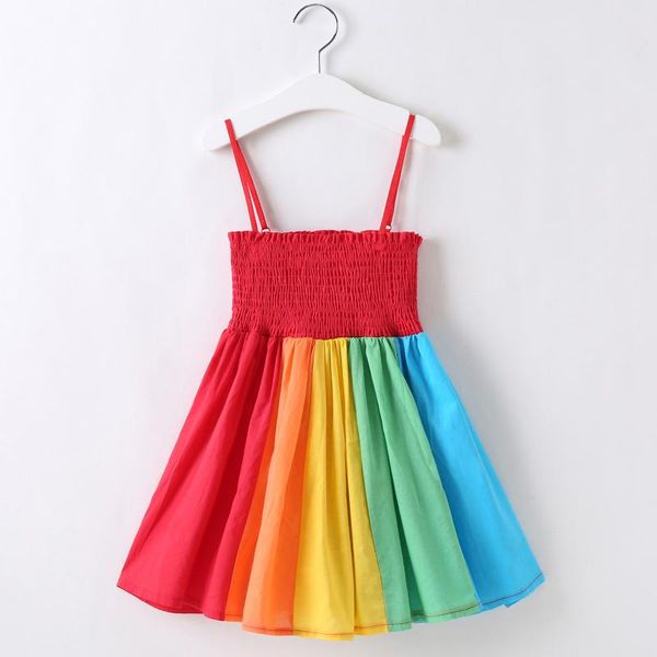 

harajuku girls rainbow print princess dresses beach dress clothes children's casual summer cotton sleeveless sling girl's, Red;yellow
