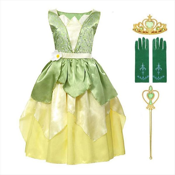 

the princess and frog costume girl dress for kids girls tiana up fantasy birthday party gown frock clothes 3 8, Red;yellow