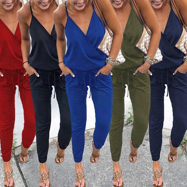 

women v neck tank jumpsuit sleevless vest pants club backless loose solid playsuit party ladies rompers bandage outfit ljja2535, Black;white