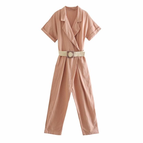 

spring women jumpsuit belt notched collar jumpsuits female fashion casual clothes 210517, Black;white