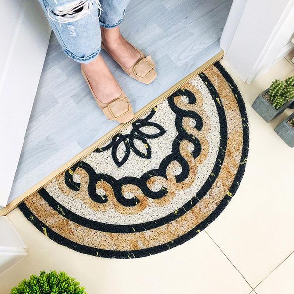 

european style chinese flower semi-circular marble door mat entrance floor kitchen bathroom rug non-slip waterproof pvc carpet carpets