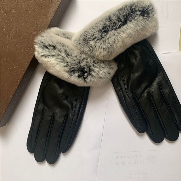 Handschuhe aus 100 % Schaffell. Winter-Reithandschuhe. Warm gefüttertes Kaschmir-Kaninchenfell-Leder für den Außenbereich, modische Fünf-Finger-Fahrhandschuhe für Damen