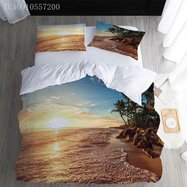 

bedding sets seascape printed set 2/3pcs ocean beach duvet cover pillowcase for home bedroom multi size drop