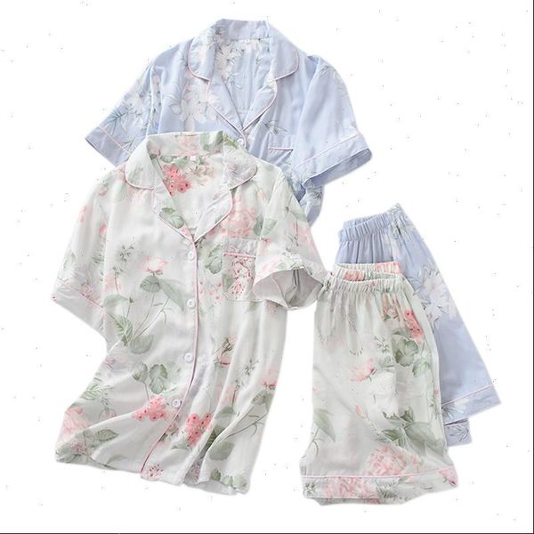 

summer viscose shorts pajamas women sleepwear sets japanese floral short sleeve, Black;red