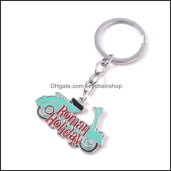 

keychains fashion accessories classic roman holiday logo vespa scooter motorcycle alloy key chains keychain keyfob keyring lovers gift drop, Silver