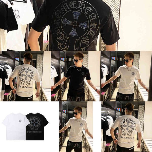 

factory brand hearts/chrome croosin light luxury t-shirt pure cotton round neck 2021 european new sanskrit cross tide brand short sleeve men, White;black