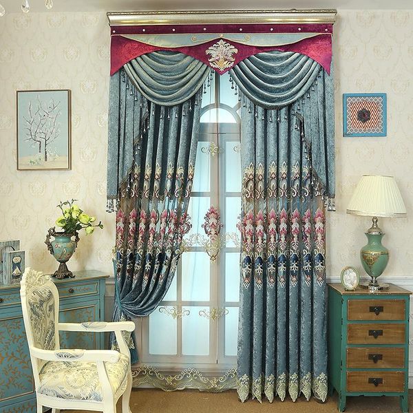 

european-style luxury atmospheric water-soluble embroidered curtains for living room hollow customization curtain & drapes
