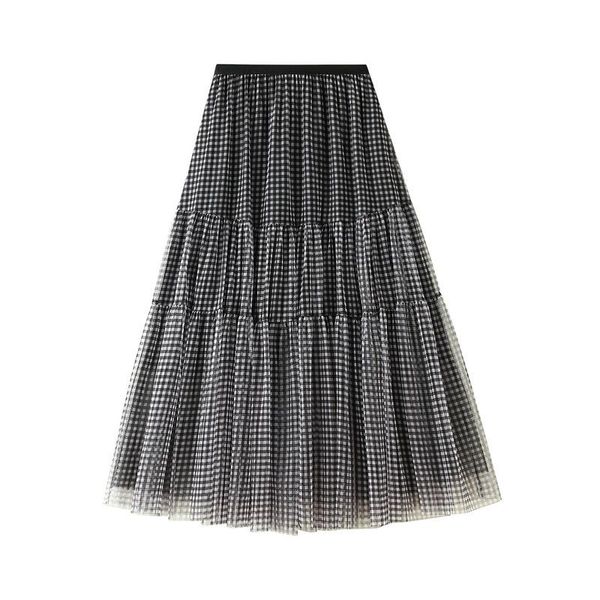 

skirts 2021 ins fashion women a-line long plaid 8805, Black