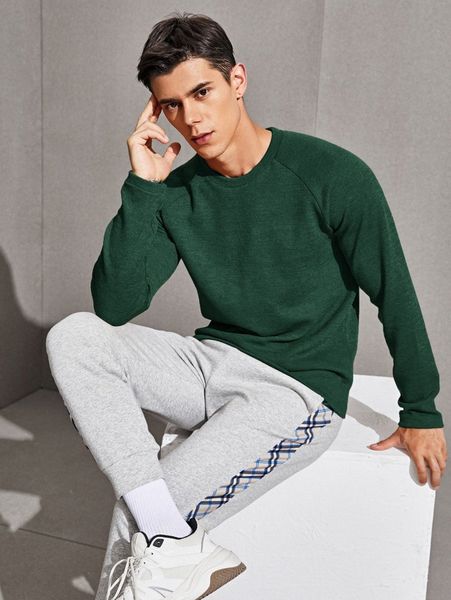 

men raglan sleeve rib-knit tee u6v2#, White;black