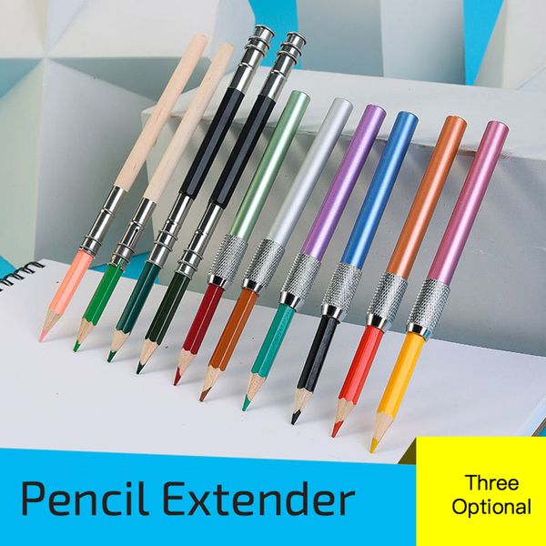 

1 Pcs Adjustable Dual Head /Single Head Pencil Extender Holder Sketch school Painting Art Write Tool for Writing metal color rod, Silver