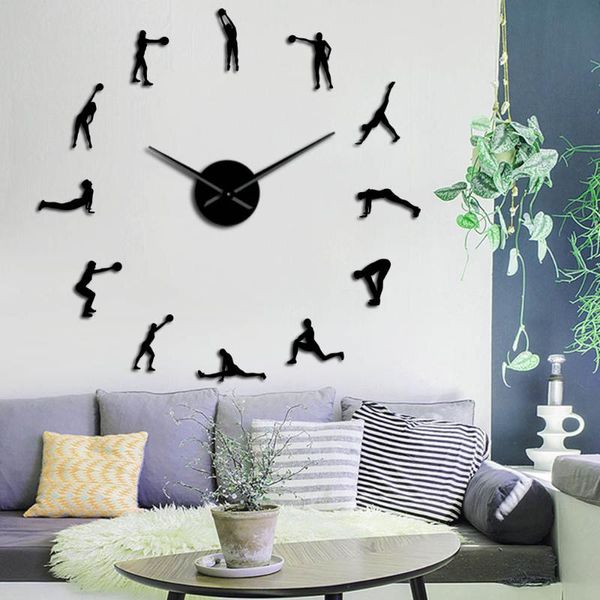 

wall clocks fitness girls modern design diy large clock for female home room decor sports art frameless big needles quiet watch
