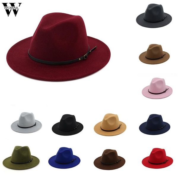 

stingy brim hats 2021 fashion trend men women autumn winter vintage wide fedora hat felt jazz cap panama british retro woollen headwear, Blue;gray
