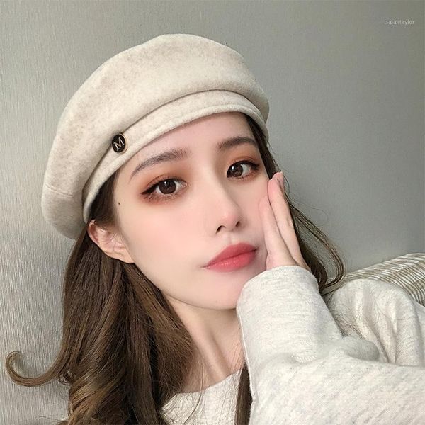 

autumn and winter hat women's beret korean version of the tide british retro woolen painter net red berets, Blue;gray