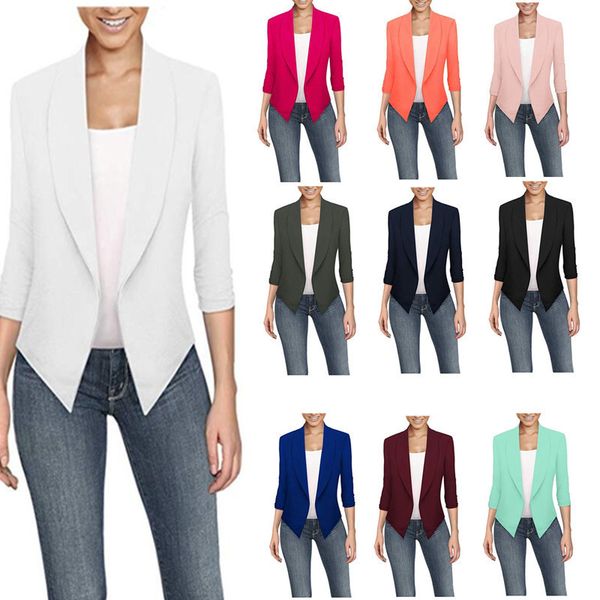 

fashionable ladies suit 2021wis spring and summer long sleeve solid color cardigan irregular hem blazer, White;black