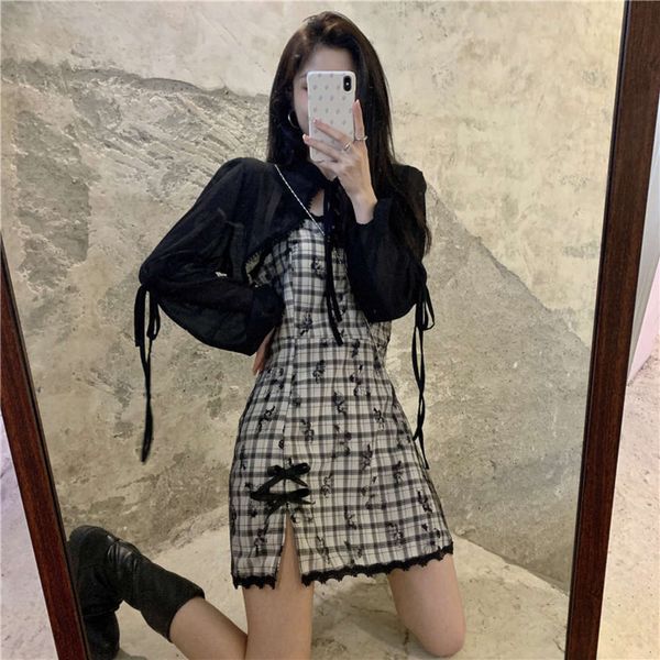

party dresses suspender women's plaid pure desire wind split waist slim skirt summer 2021 dress bnt7, White;black