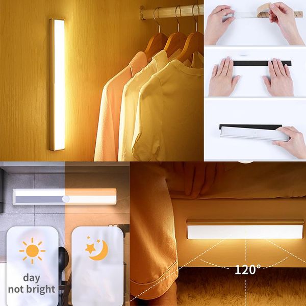 

cabinet light pir motion sensor led under auto on/off 12 leds 98/190mm for kitchen bedroom closet wardrobe night lights