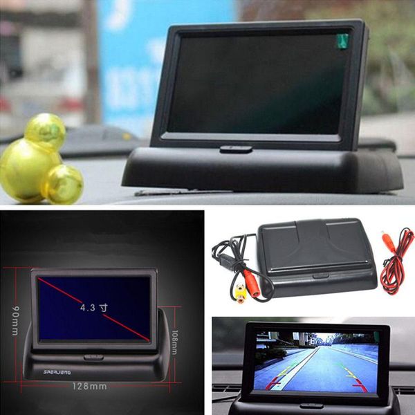 Vídeo del coche HD plegable 4 Monitor de pantalla LCD TFT a Color de 3 pulgadas para cámara reversa de respaldo DVD VCR 12V338F