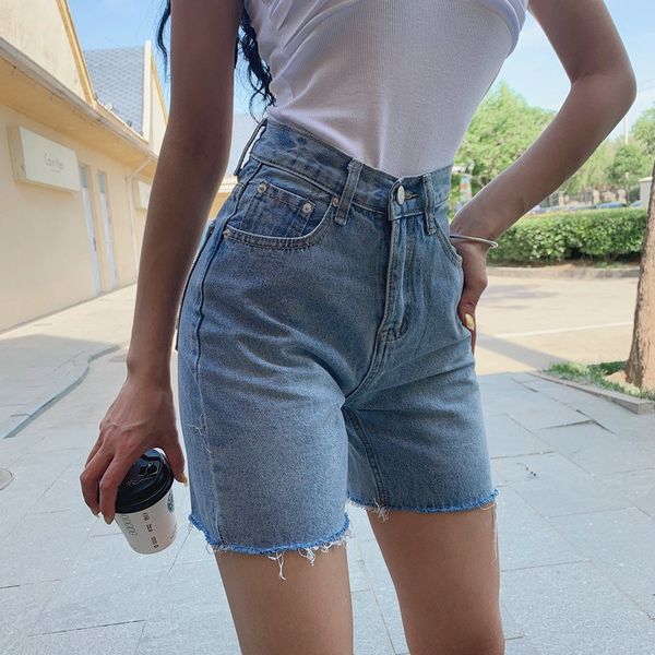 

high waist slim denim shorts bermuda plus size woman new fashion tassel tight five-point denim shorts washed female summer, Blue