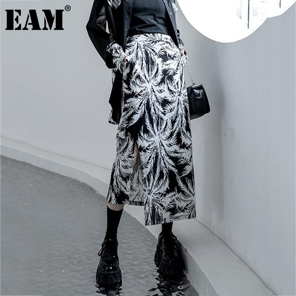 

skirts [eam] high waist black print slit irregular casual elegant half-body skirt women fashion tide spring autumn 2021 1dd7538