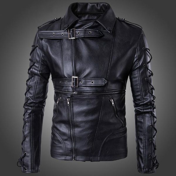 

men's fur & faux fashionable locomotive leather jacket large coat men clothes 2021 motorcycle, Black