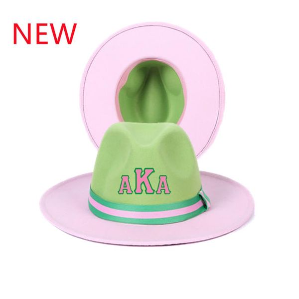 

stingy brim hats two-color pink green splicing cornice hat autumn winter couple jazz panama, Blue;gray