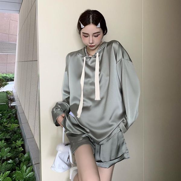 

women's tracksuits female spring summer design casual suit long sleeve hooded letter pullovers drawstring short pant two picec, Gray