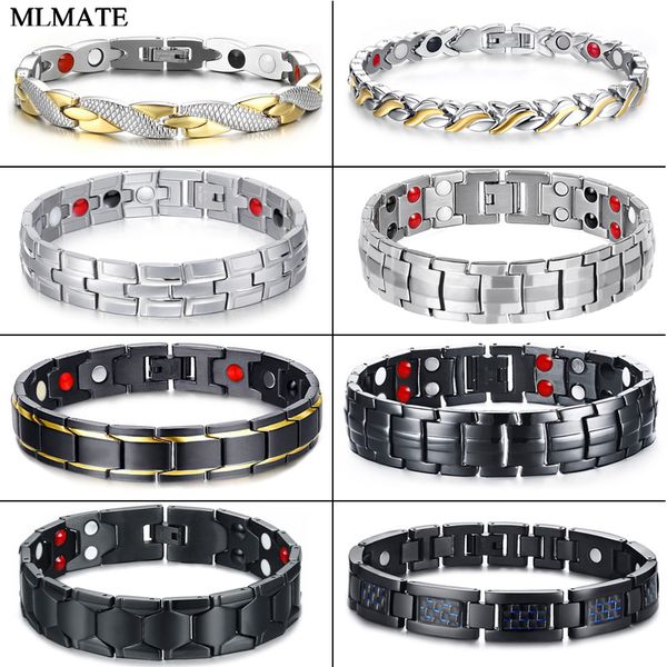 

women men health care germanium magnetic bracelet for arthritis and carpal tunnel stainless steel power therapy bracelets wholes, Golden;silver