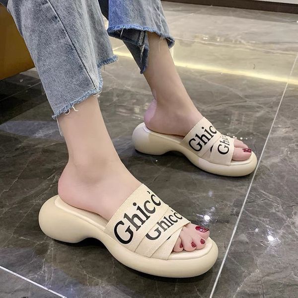 

official website 70% off outlet european and design increased thick-soled slippers women's summer new platform slipper wearing alphabet, Black