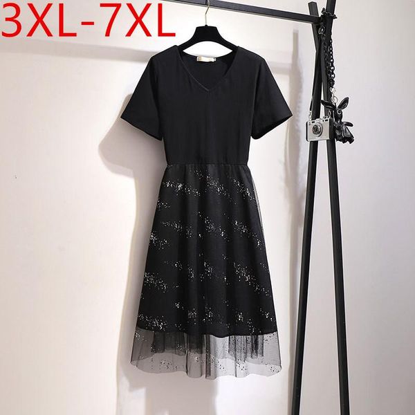 

plus size dresses missfansiqi summer for women large v-neck short sleeve casual gauze pleated black dress 4xl 5xl 6xl 7xl