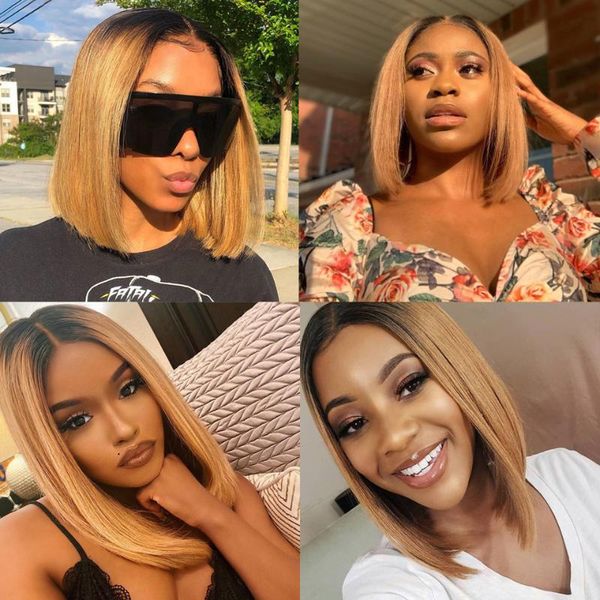 

synthetic wigs ombre blonde straight short bob none lace middle part 1b 27 hair for black women