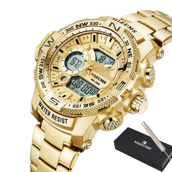 

wristwatches quartz digital watch men sports watches man led waterproof chrono military relogio masculino fashion gold steel men's wrist, Slivery;brown