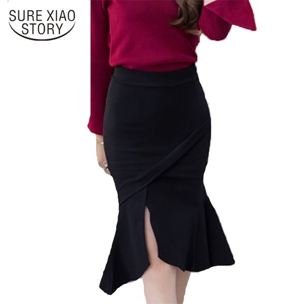 

fashion elegant women skirts office lady style solid slim plus size s-5xl female causal d113 30 210506, Black
