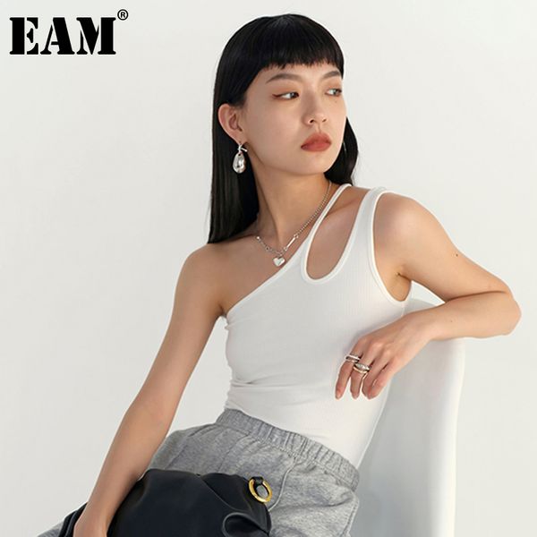 

[eam] women white off shoulder sling tank asymmetrical collar sleeveless personality fashion spring autumn 1dd5859 21512